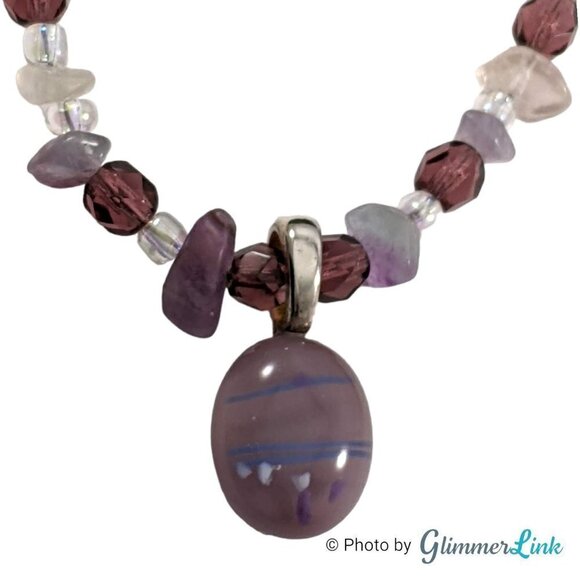 Amethyst Quartz Aurora Borealis Art Glass Pendant Necklace - Picture 6 of 9